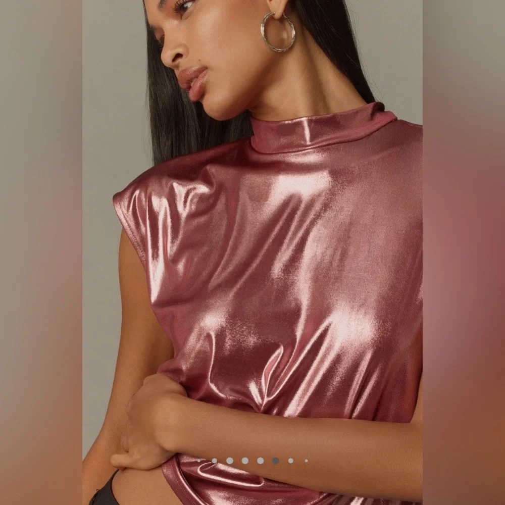 By Anthropologie Cowl-Neck Liquid Shine Top - Size XS - Picture 3 of 12